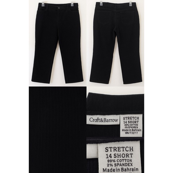 Croft & Barrow Pants Women Sz 14 Short Black Corduroy Stretch Mid Rise - Picture 1 of 8